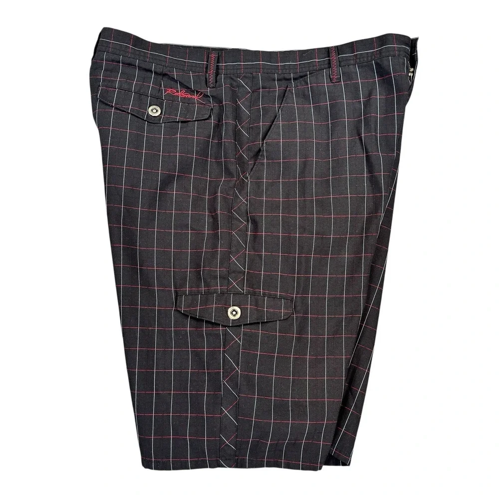 Redsand Mens 36 Black Plaid Cargo Shorts Ripstop Boardshorts Hybrid Y2K Surf